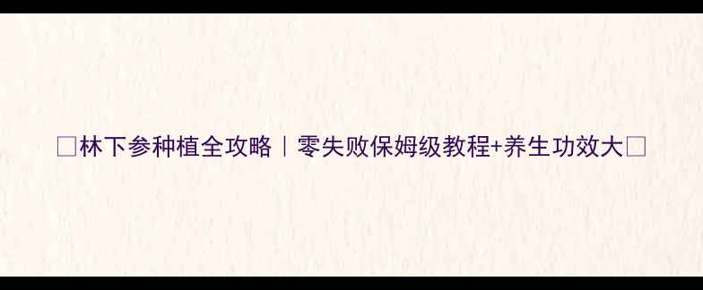 图片 🌿林下参种植全攻略｜零失败保姆级教程+养生功效大🌱